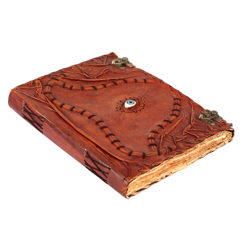 TUZECH Cutomizable Hocus Pocus Book of Spells Leather Journal Third Eye Deckle Edge Paper Grimoire Journal Vintage Book of Shadows Seven Chakra Antique Spell Book Lock Clasp Notebook Witch (10 x 13 - Image 4