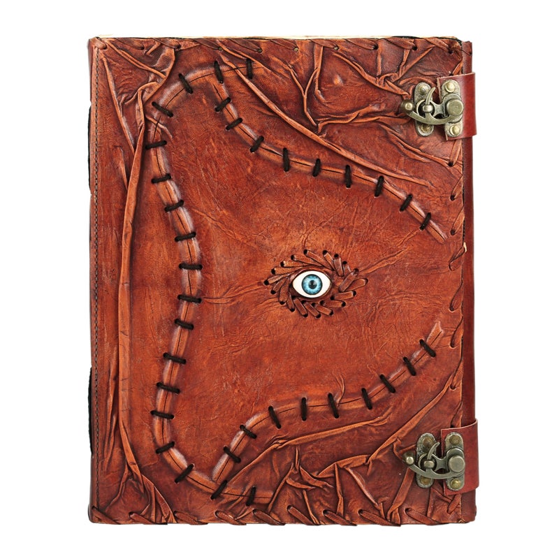 TUZECH Cutomizable Hocus Pocus Book of Spells Leather Journal Third Eye Deckle Edge Paper Grimoire Journal Vintage Book of Shadows Seven Chakra Antique Spell Book Lock Clasp Notebook Witch (10 x 13 - Image 2