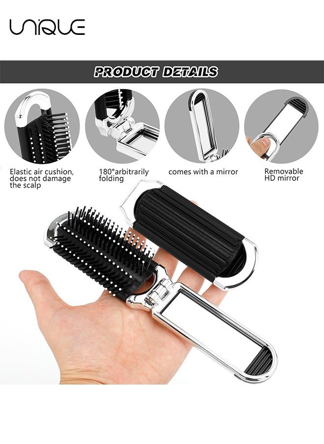 Unique - Folding Hair Brush With Mirror - Travel Hair Massage Comb - Compact Hair Brush - Pocket Hair Brush Hair Styling Tools Travel Brush for Women and Men（Silver） - Image 1