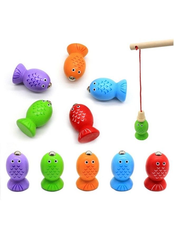 2 In 1 Wooden Blocks Puzzle Sorting And Stacking Socket Fishing Pole Game Play Set Early Education Learning Toy For Kids (4 Shape Sorter With 5 Magnetic Fish) Dm32