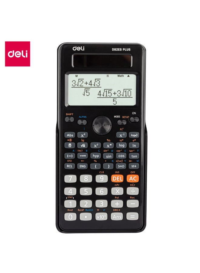 Deli 252-Functions Battery and Solar Powered Scientific Calculator Black 2.4 x 8.5 x 17.6 cm 146363 - Image 1