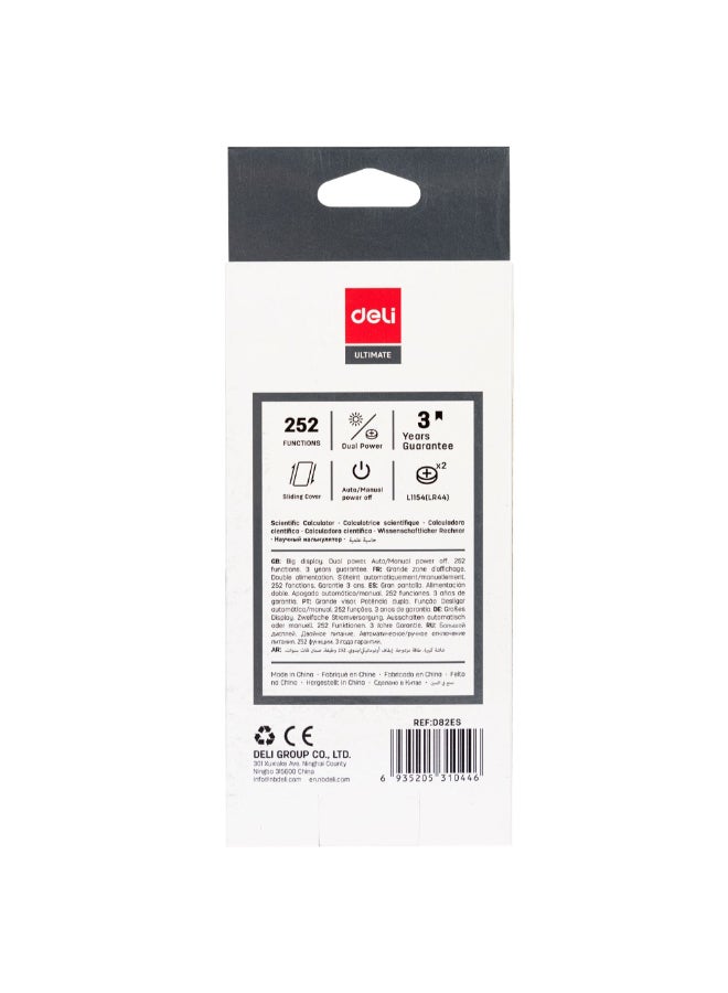 Deli 252-Functions Battery and Solar Powered Scientific Calculator Black 2.4 x 8.5 x 17.6 cm 146363 - Image 3