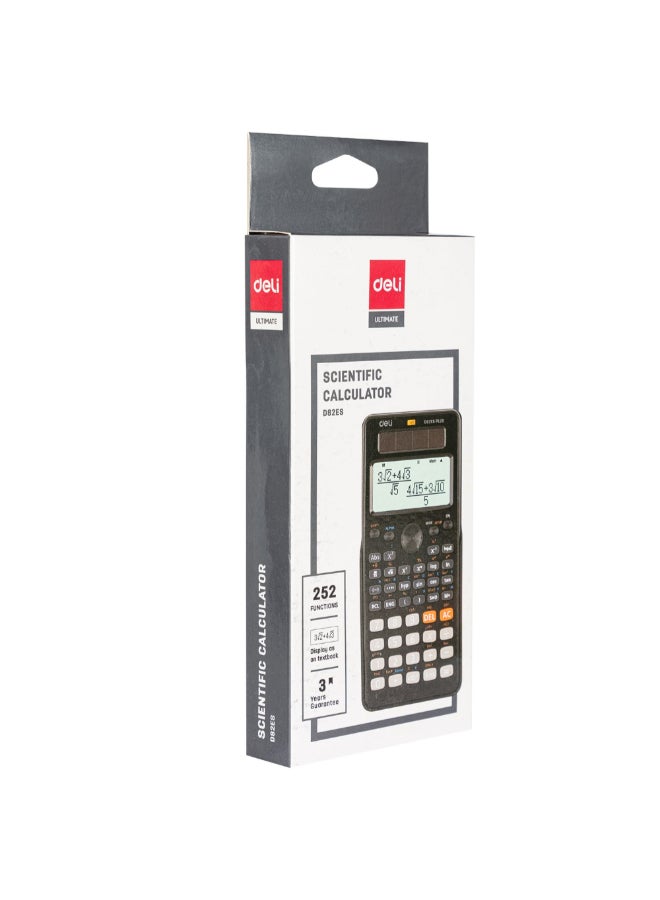 Deli 252-Functions Battery and Solar Powered Scientific Calculator Black 2.4 x 8.5 x 17.6 cm 146363 - Image 2