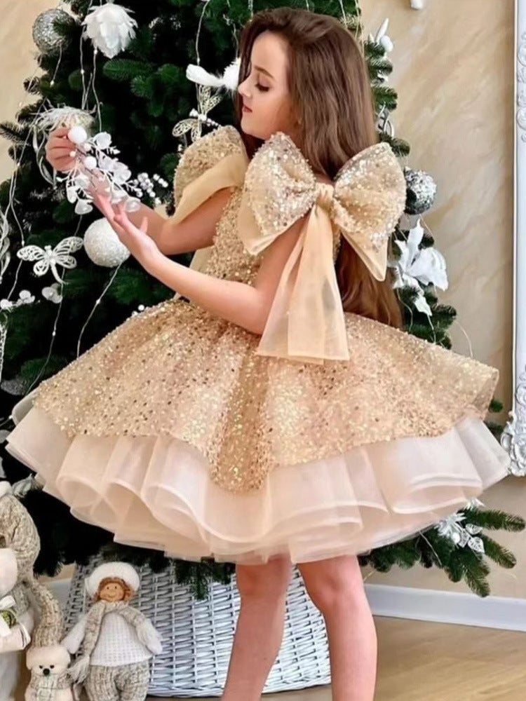 فستان بنت عمرها سنة واحدة 2026 فستان أميرة لامع جديد لأداء عرض الأزياء - Image 1