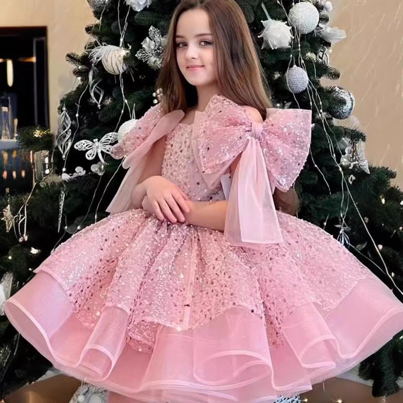 فستان بنت عمرها سنة واحدة 2026 فستان أميرة لامع جديد لأداء عرض الأزياء - Image 3