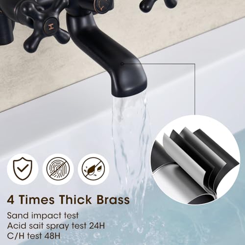 Hanallx Wall Mount Tub Faucet with Hand Shower, 3 to 9in Center, Vintage Oil Rubbed Bronze, 2 Hole Bathtub Faucet Set with Shower, Wall Mount Tub Filler, with Valve Diverter, with Telephone Sprayer - Image 4