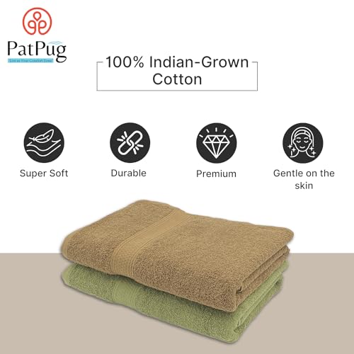 PatPug 100% Indian Ultra Soft Cotton 500 GSM Highly Absorbent, Fade Resistant, Quick Drying Large Bath Towel (Sepia Brown and Olive Green) - Image 5