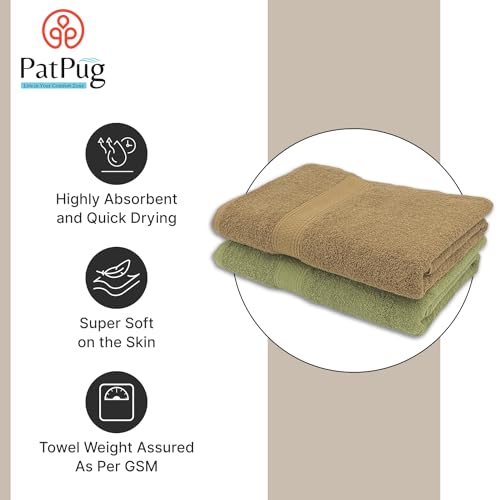 PatPug 100% Indian Ultra Soft Cotton 500 GSM Highly Absorbent, Fade Resistant, Quick Drying Large Bath Towel (Sepia Brown and Olive Green) - Image 2