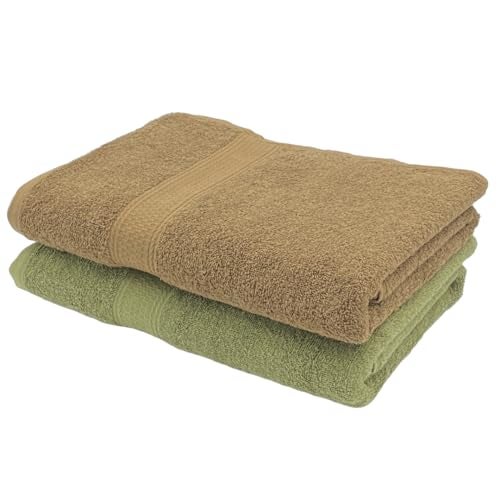 PatPug 100% Indian Ultra Soft Cotton 500 GSM Highly Absorbent, Fade Resistant, Quick Drying Large Bath Towel (Sepia Brown and Olive Green) - Image 1