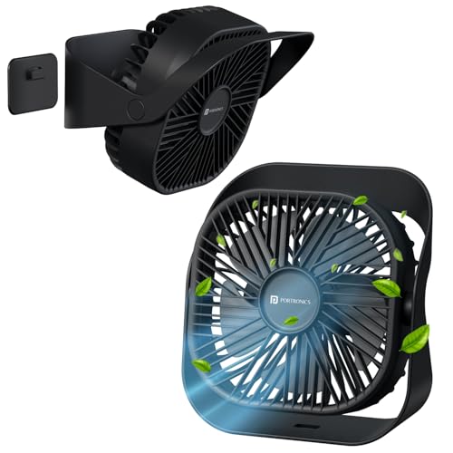 Portronics مروحة بورترونيكس كولكيوب ميني، 2 في 1 مروحة مكتبية وجدارية، بطارية 2000 مللي أمبير، شحن نوع-C، دوران 360° مع خطاف قابل للصق، 3 أوضاع سرعة، محرك BLDC، تشغيل هادئ، 3 ساعات من وقت التشغيل، مدمجة وقابلة للحمل، سوداء - Image 1
