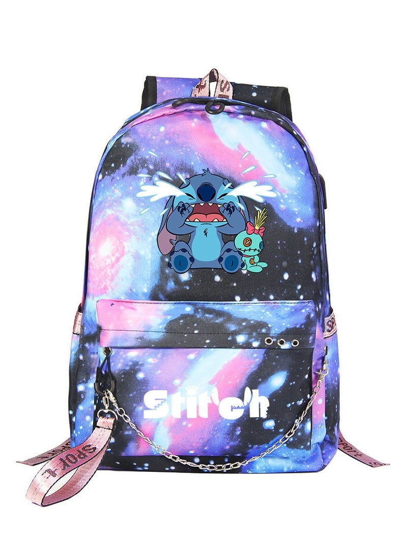 Stitch Printed Youth Casual Woven Strap Backpack