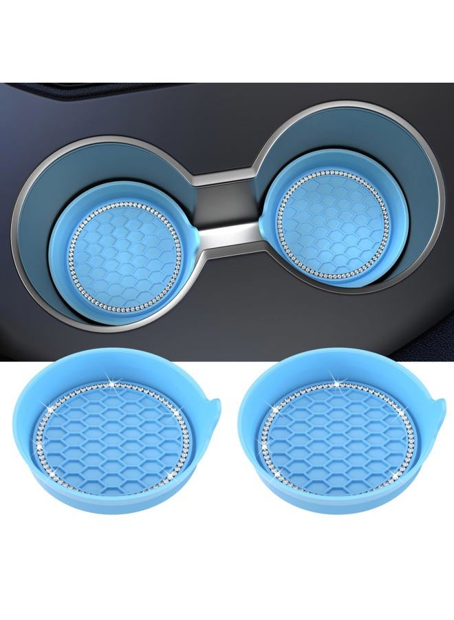 Amooca Car Cup Coaster Universal Non-Slip Cup Holders Bling Crystal Rhinestone Car Interior Accessories 2 Pack Light Blue - Image 1