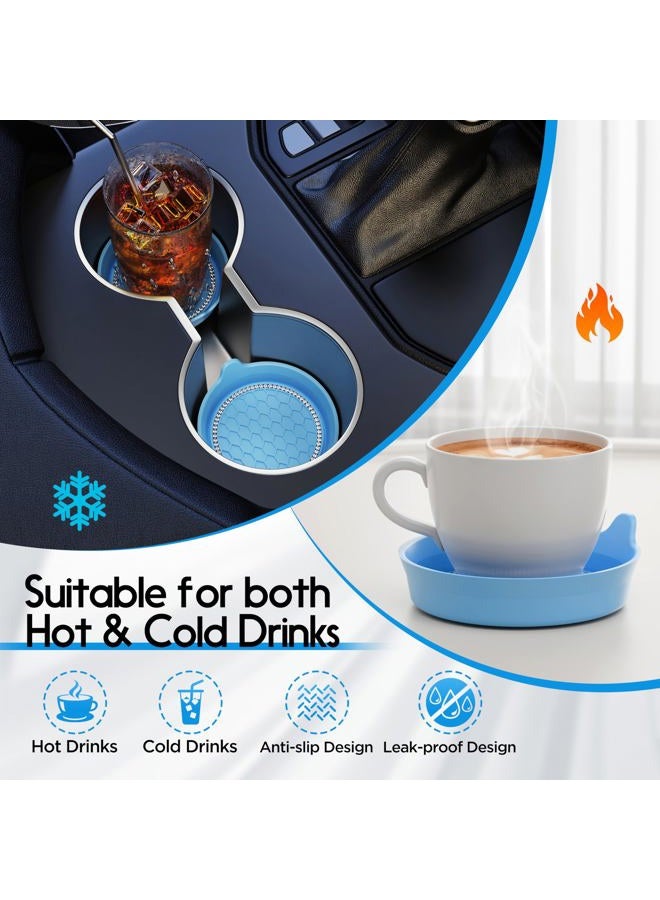 Amooca Car Cup Coaster Universal Non-Slip Cup Holders Bling Crystal Rhinestone Car Interior Accessories 2 Pack Light Blue - Image 3