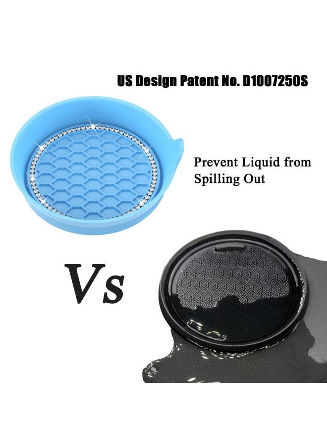 Amooca Car Cup Coaster Universal Non-Slip Cup Holders Bling Crystal Rhinestone Car Interior Accessories 2 Pack Light Blue - Image 5