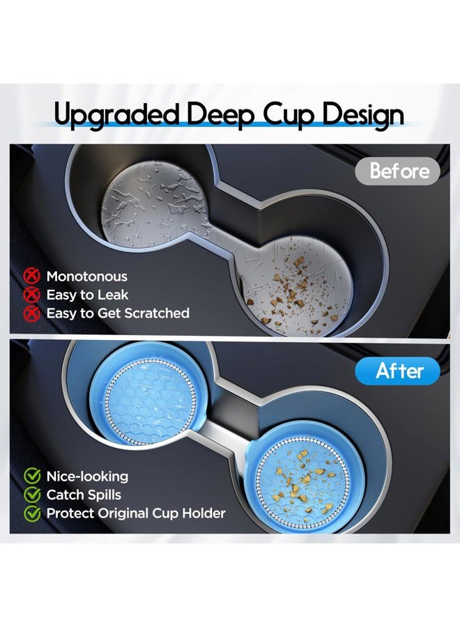 Amooca Car Cup Coaster Universal Non-Slip Cup Holders Bling Crystal Rhinestone Car Interior Accessories 2 Pack Light Blue - Image 4