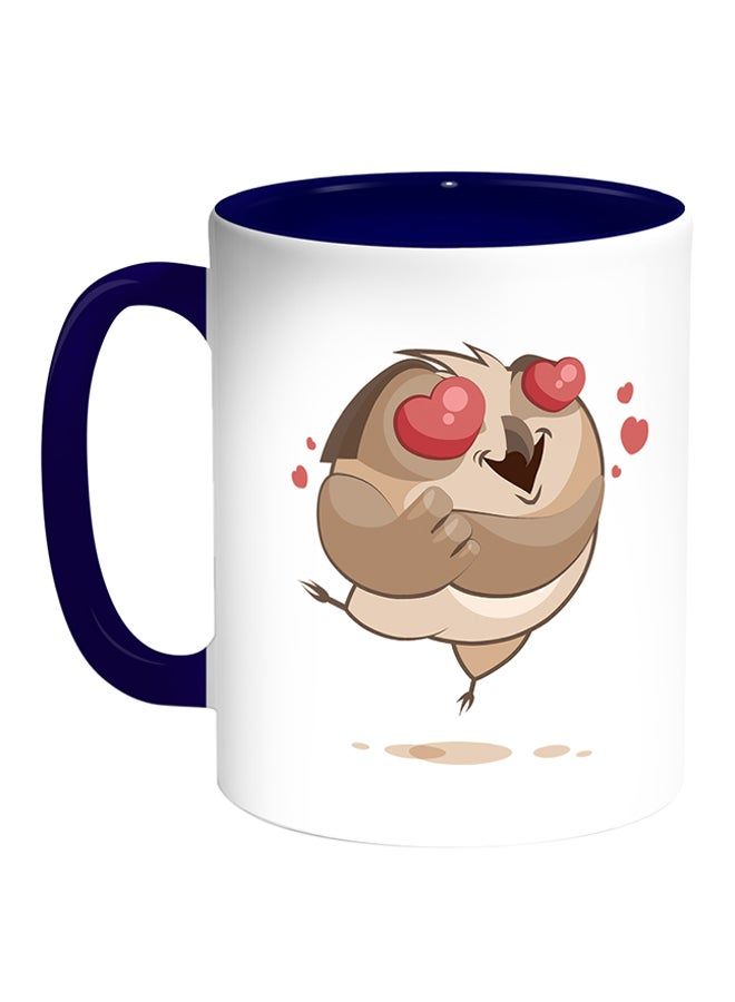 RKN Owl Printed Coffee Mug White/Blue 11ounce - Image 1