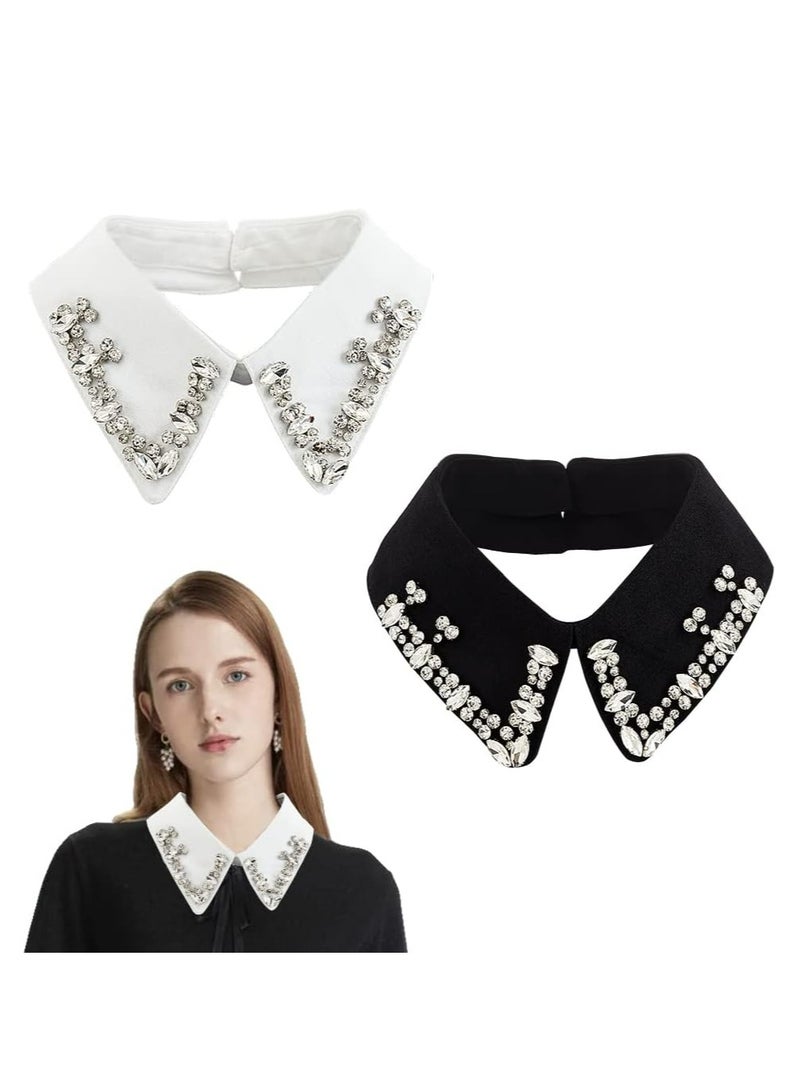 أوزيغالور 2 قطعة ياقات زائفة من حجر الراين، ياقات نصف قميص من الكريستال قابلة للفصل للنساء - Image 1