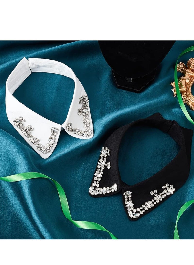 أوزيغالور 2 قطعة ياقات زائفة من حجر الراين، ياقات نصف قميص من الكريستال قابلة للفصل للنساء - Image 4