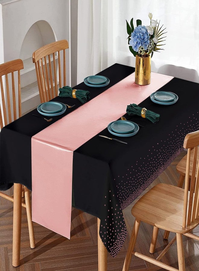 MASHAN 8Pack Disposable Plastic Tablecloths and Satin Table Runner Set Black and Rose Gold Dot Tablecloth Gold Satin Table Runner for Wedding Birthday Baby Shower Anniversary Christmas New Year Party Supply - Image 3