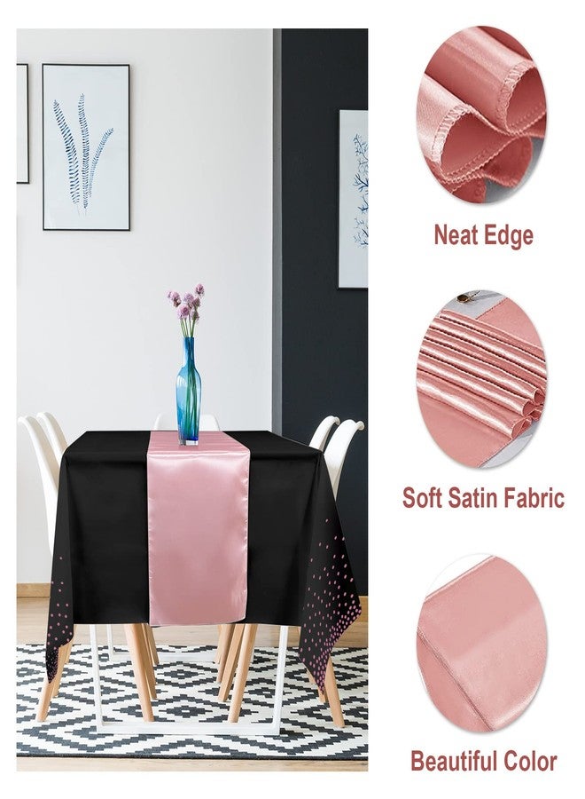 MASHAN 8Pack Disposable Plastic Tablecloths and Satin Table Runner Set Black and Rose Gold Dot Tablecloth Gold Satin Table Runner for Wedding Birthday Baby Shower Anniversary Christmas New Year Party Supply - Image 4