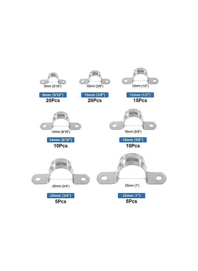Glarks - Glarks 85Pcs Pipe Strap Clamp Set M8 M10 M12 M14 M16 M20 M25 304 Stainless Steel Two Hole Strap Heavy Duty Rigid Pipe Strap U Bracket Tube Strap Assortment Kit For Pipe Tube Fixing - Image 1