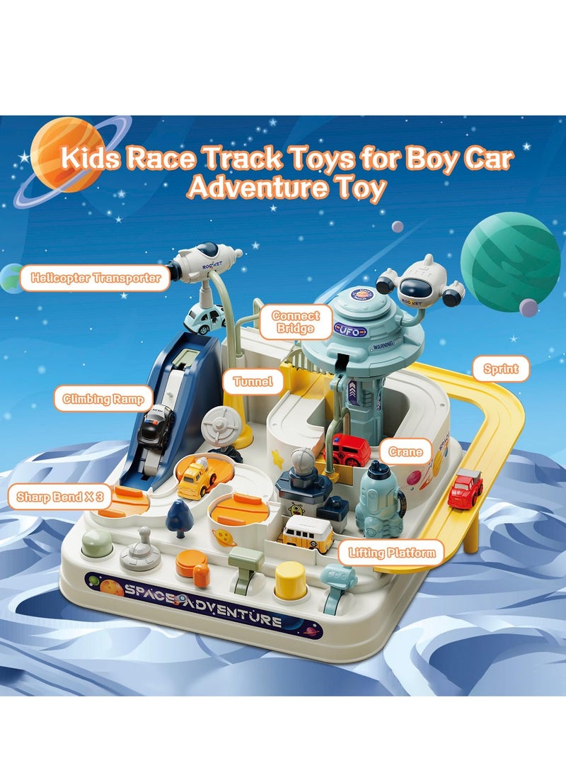 Bebiland Kids Race Track Car Adventure Toy for Toddlers, Spaceship Puzzle Rail Track City Rescue Playset with 4 Mini Cars, Preschool Educational Car Games Toys for Boys Age 3+ - Image 4