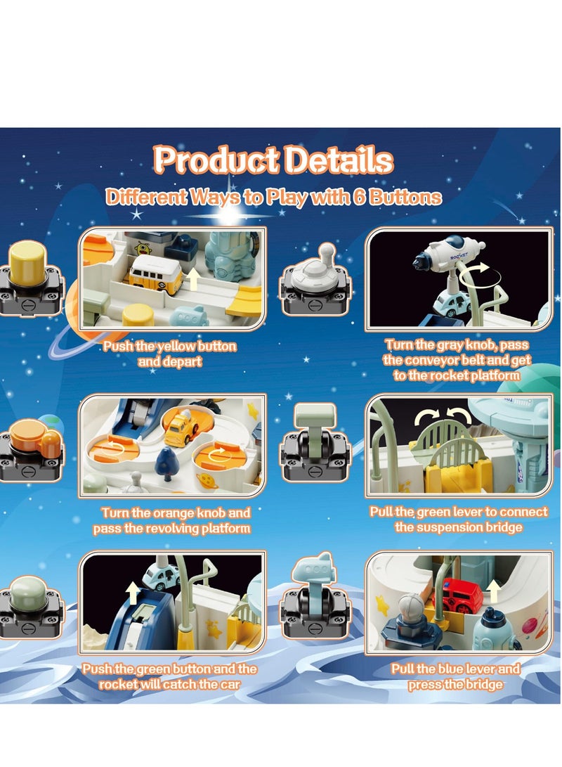 Bebiland Kids Race Track Car Adventure Toy for Toddlers, Spaceship Puzzle Rail Track City Rescue Playset with 4 Mini Cars, Preschool Educational Car Games Toys for Boys Age 3+ - Image 5