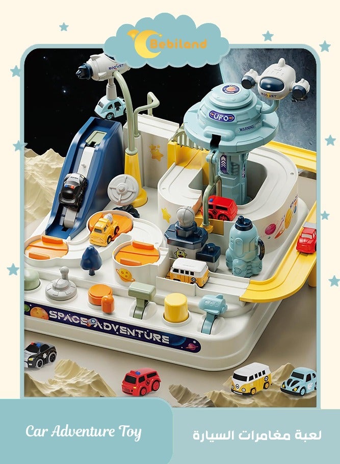 Bebiland Kids Race Track Car Adventure Toy for Toddlers, Spaceship Puzzle Rail Track City Rescue Playset with 4 Mini Cars, Preschool Educational Car Games Toys for Boys Age 3+ - Image 1