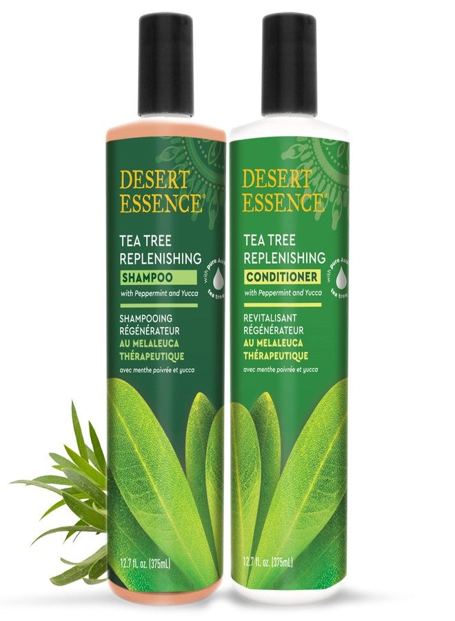 Desert Essence Tea Tree Replenishing Shampoo and Conditioner Bundle - 12.7 Fl Ounce - Therapeutic - Peppermint & Yucca - All Skin Types - Tea Tree Oil - Restore & Nurture Hair - Image 2