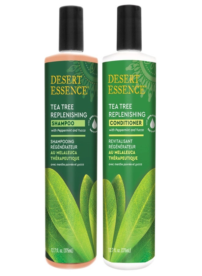 Desert Essence Tea Tree Replenishing Shampoo and Conditioner Bundle - 12.7 Fl Ounce - Therapeutic - Peppermint & Yucca - All Skin Types - Tea Tree Oil - Restore & Nurture Hair - Image 1