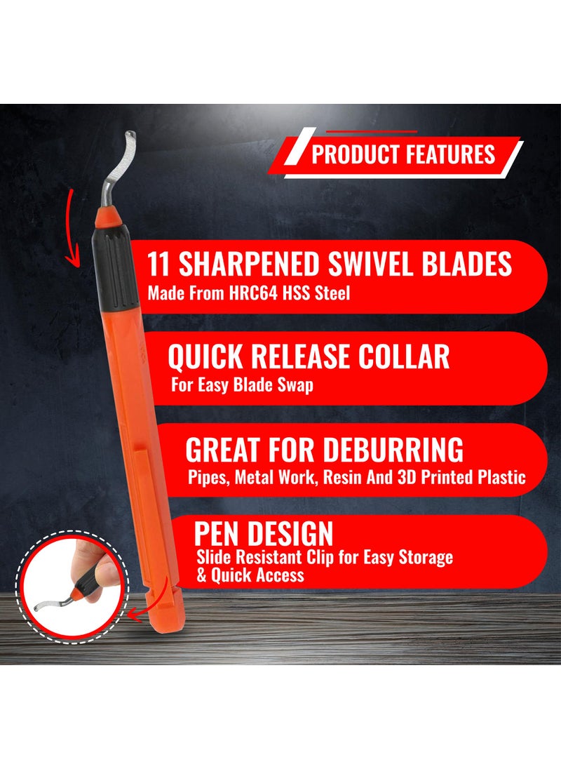 AFA Tooling Approved for Automotive AFA Tooling - Deburring Tool with 10 Extra High Speed Steel Swivel Blades - Works on Metal, Resin, PVC Pipes, Copper, Plastic and 3D Printed Edges - Plumbing & 3D Printing Burr Removal Reamer Tool  - Image 2
