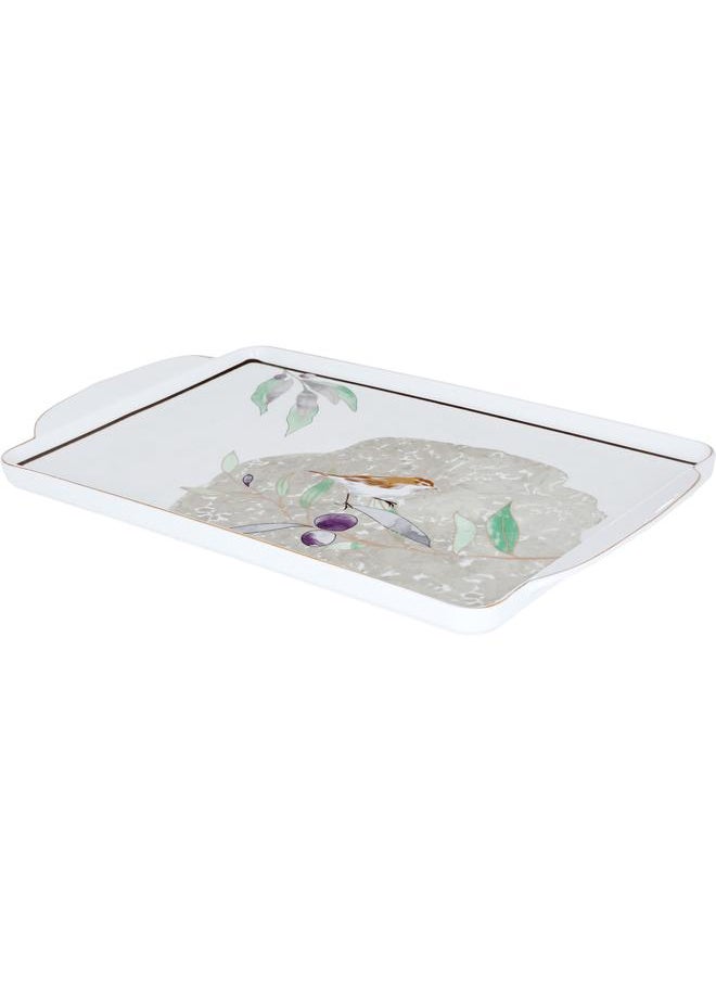 Alsaif Porcelain Taghreed Serving Tray 48 X 28.7 X 3.8 Cm Rectangular Asfour R Pattern White  - Image 2