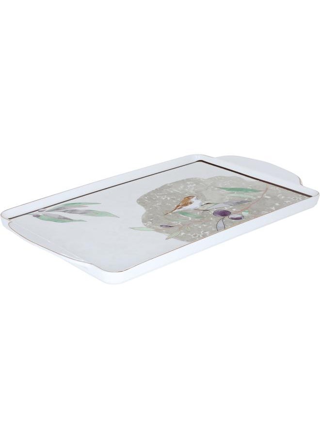 Alsaif Porcelain Taghreed Serving Tray 48 X 28.7 X 3.8 Cm Rectangular Asfour R Pattern White  - Image 1