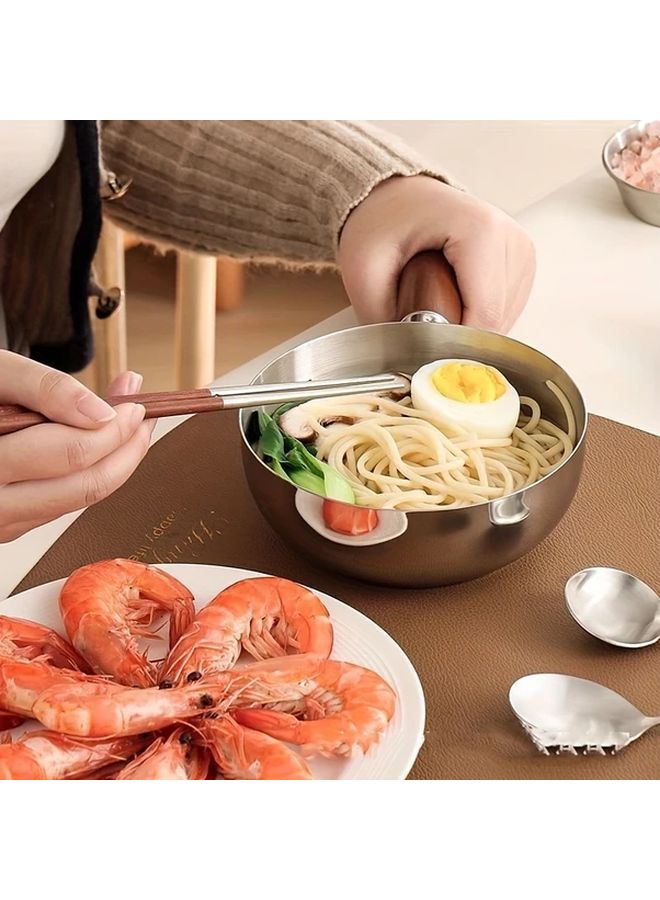 201 Stainless Steel Mini Pot With Walnut Handle For Noodles Frying - Image 2