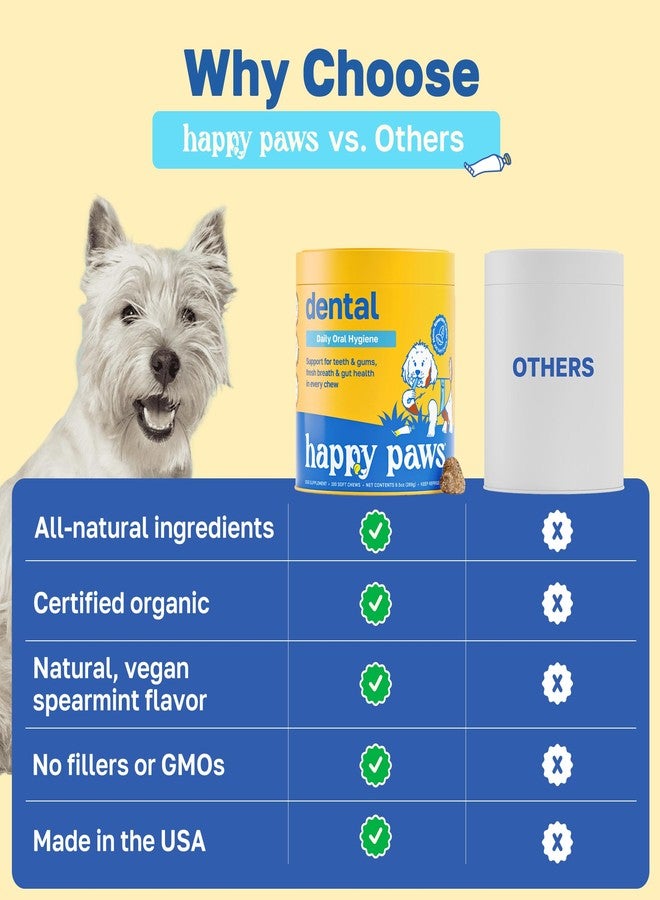 Happy Paws Dental Soft Chew, Dog Breath Freshener & Teeth Cleaning Treats, Oral Care Support for All Breeds, Sizes & Ages, Natural Spearmint Flavor, Organic & Non GMO (100 Chews) - Image 4