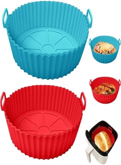 DMG TECH 2 Pack Air Fryer Silicone Liners, DMG Air Fryer Silicone Basket Bowl for 3 to 5QT, Replacement of Flammable Parchment Paper, Reusable Baking Tray Oven Accessories, Multicolor, (Top 8in, Bottom 6.75in) 