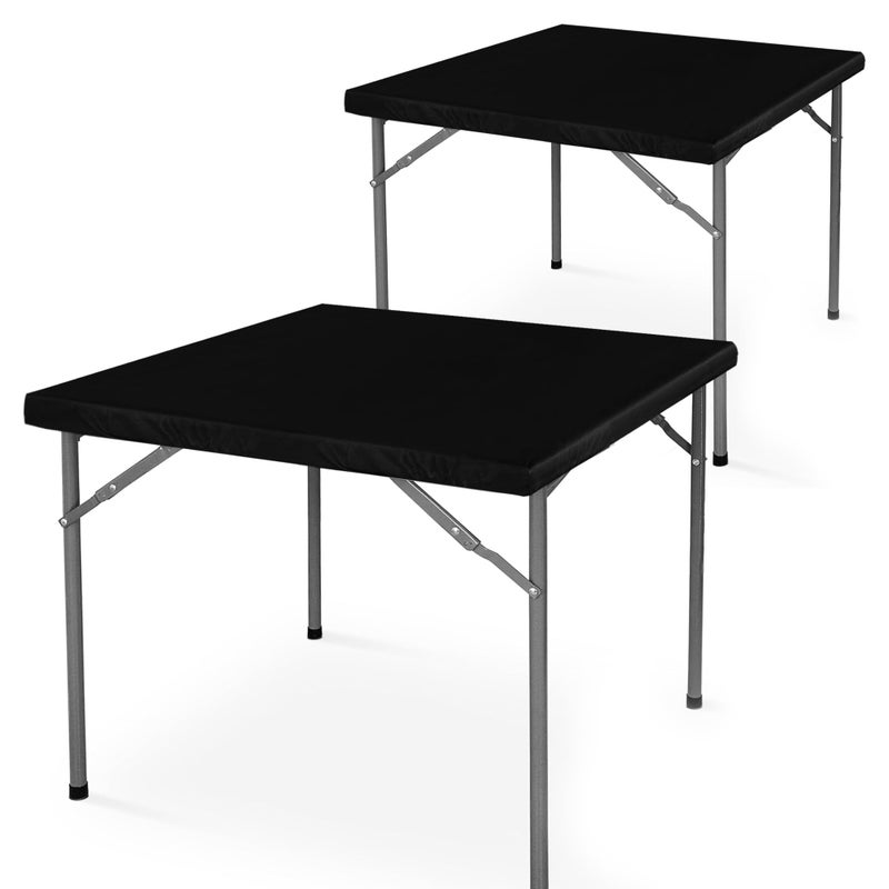 LUSHVIDA 2 Packs Vinyl Card Tablecloth with Flannel Backing 36x36 inch - Waterproof Plastic Picnic Table Cover for Square Folding Table Cloth with Elastic Corners, Black - Image 1