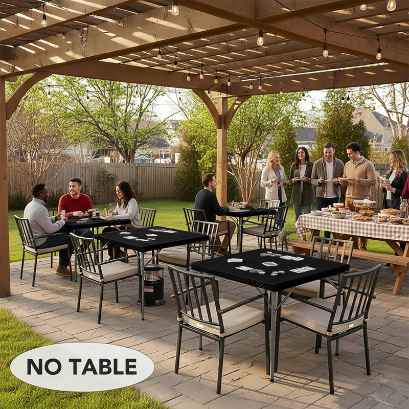 LUSHVIDA 2 Packs Vinyl Card Tablecloth with Flannel Backing 36x36 inch - Waterproof Plastic Picnic Table Cover for Square Folding Table Cloth with Elastic Corners, Black - Image 3