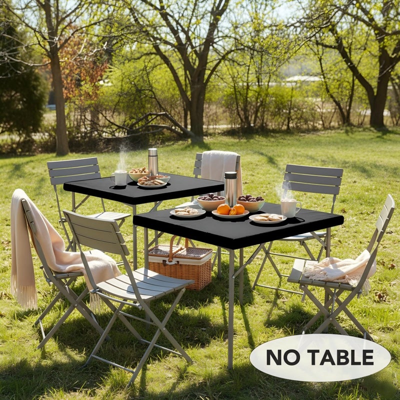 LUSHVIDA 2 Packs Vinyl Card Tablecloth with Flannel Backing 36x36 inch - Waterproof Plastic Picnic Table Cover for Square Folding Table Cloth with Elastic Corners, Black - Image 2