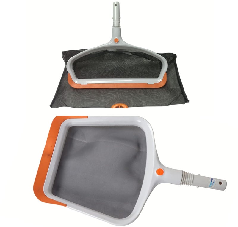 BlueWave Deep Leaf Net with PP Fine Mash Net Plastic Leaf Rake Mesh Net Skimmer Clean Swimming Pool Tool Leaf Skimmer Net Orange White - Image 1