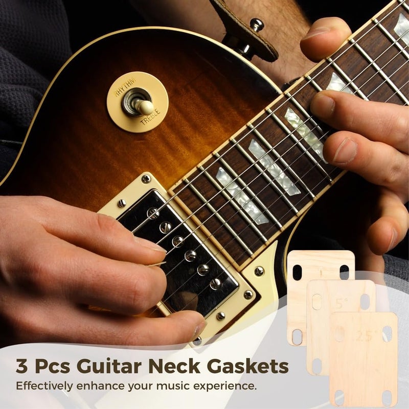3 Pcs Maple Guitar Neck Shims, Adjustable 0.25°/0.5°/1° Shims For Bolt-On Guitars, With Tinplate Storage Box - Image 3