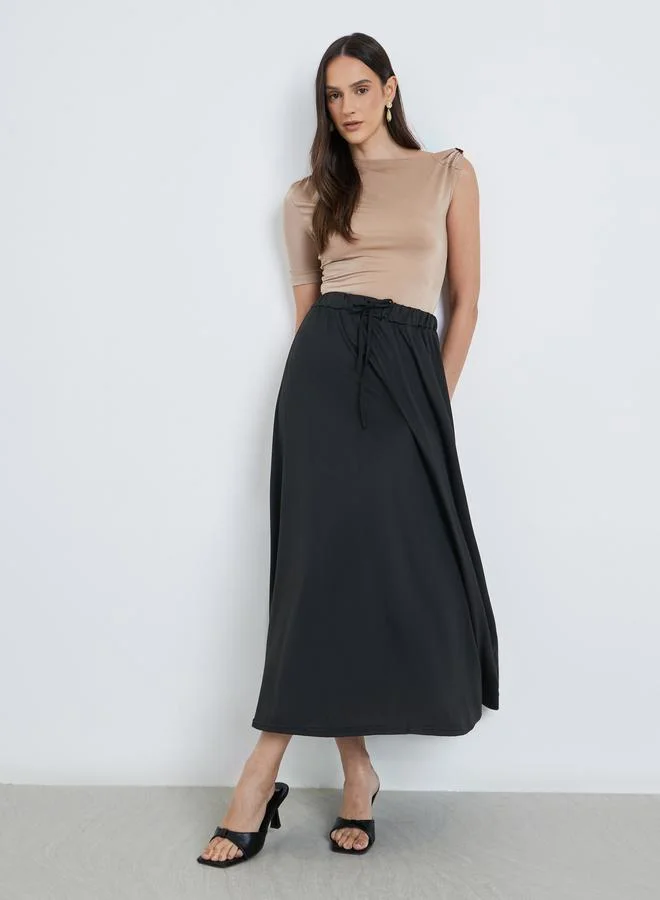 Styli Women Solid Midi Skirt with Drawstring