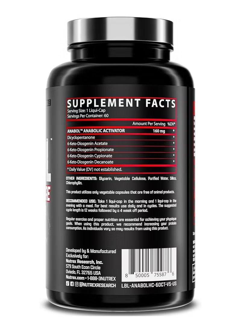 Nutrex Research Anabol Hardcore Anabolic Activator 60 Liqui-Caps Gym Performance Supplement - Image 2