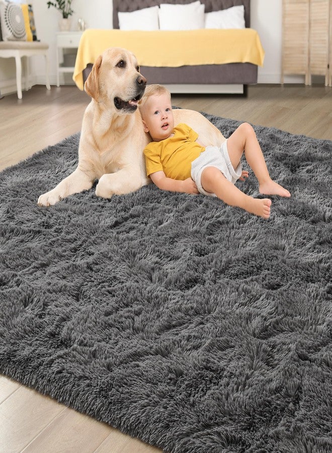 Tepook Soft Fluffy Rugs for Bedroom, 4x6 Area Rug for Living Room, Modern Shaggy Room Rug for Kids Boys Girls, Plush Throw Rugs Indoor Nursery Home Decor Rug with Non-Slip Bottom, Dark Grey - Image 4