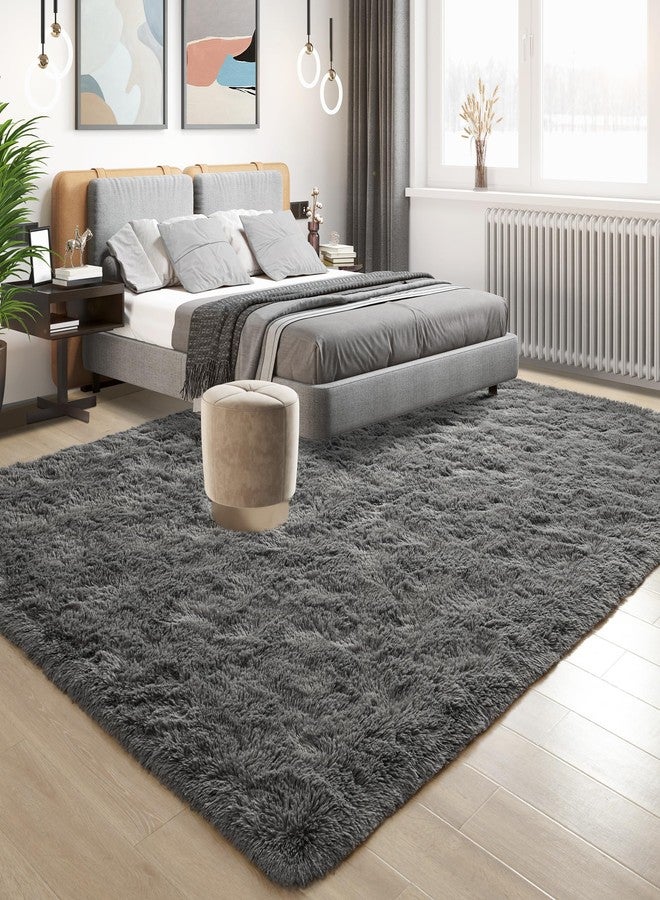 Tepook Soft Fluffy Rugs for Bedroom, 4x6 Area Rug for Living Room, Modern Shaggy Room Rug for Kids Boys Girls, Plush Throw Rugs Indoor Nursery Home Decor Rug with Non-Slip Bottom, Dark Grey - Image 2