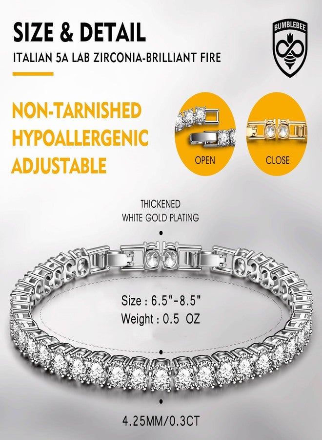 BUMBLEBEE Handmade Tennis Bracelet for Women,White Gold Plated with 12.96CTTW Italian 5A Lab Zirconia - Hypoallergenic Adjustable 7.5 Inch Jewelry Gift for Wedding Anniversary Birthday Christmas - Image 5
