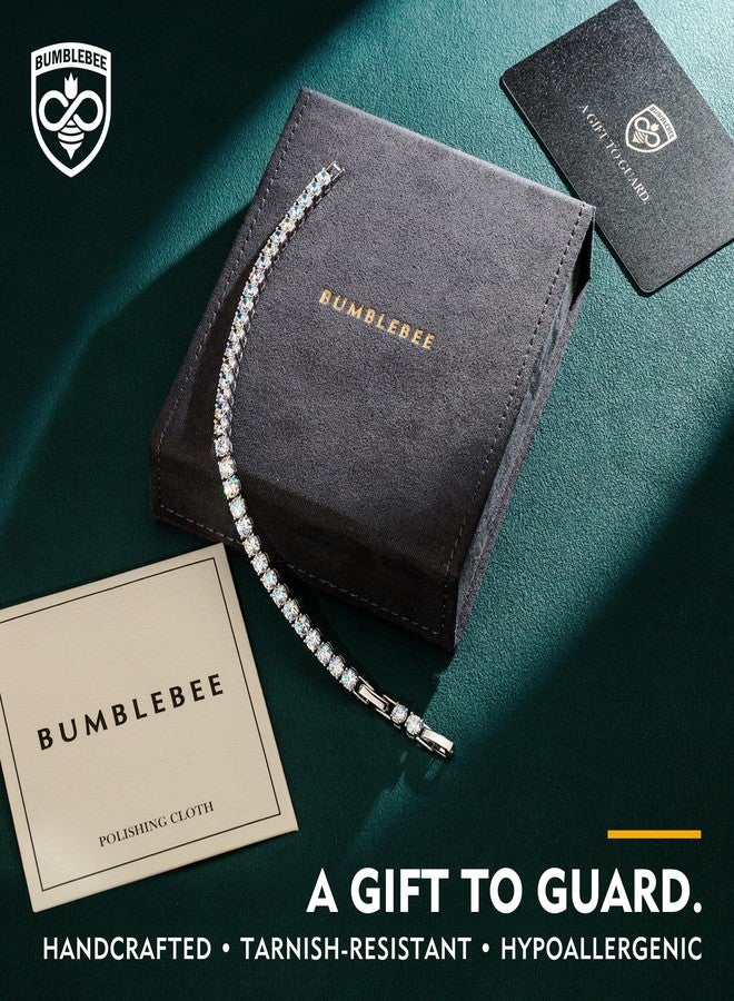 BUMBLEBEE Handmade Tennis Bracelet for Women,White Gold Plated with 12.96CTTW Italian 5A Lab Zirconia - Hypoallergenic Adjustable 7.5 Inch Jewelry Gift for Wedding Anniversary Birthday Christmas - Image 2