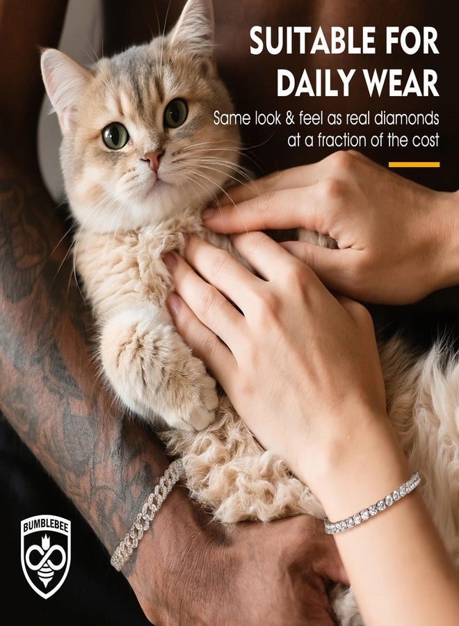 BUMBLEBEE Handmade Tennis Bracelet for Women,White Gold Plated with 12.96CTTW Italian 5A Lab Zirconia - Hypoallergenic Adjustable 7.5 Inch Jewelry Gift for Wedding Anniversary Birthday Christmas - Image 4