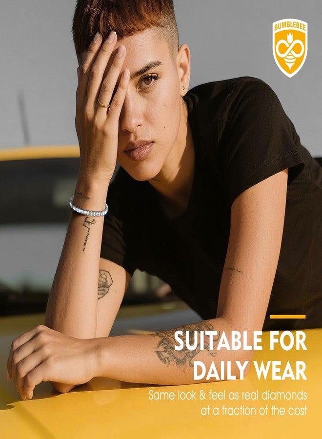 BUMBLEBEE Handmade Tennis Bracelet for Women,White Gold Plated with 12.96CTTW Italian 5A Lab Zirconia - Hypoallergenic Adjustable 7.5 Inch Jewelry Gift for Wedding Anniversary Birthday Christmas - Image 3