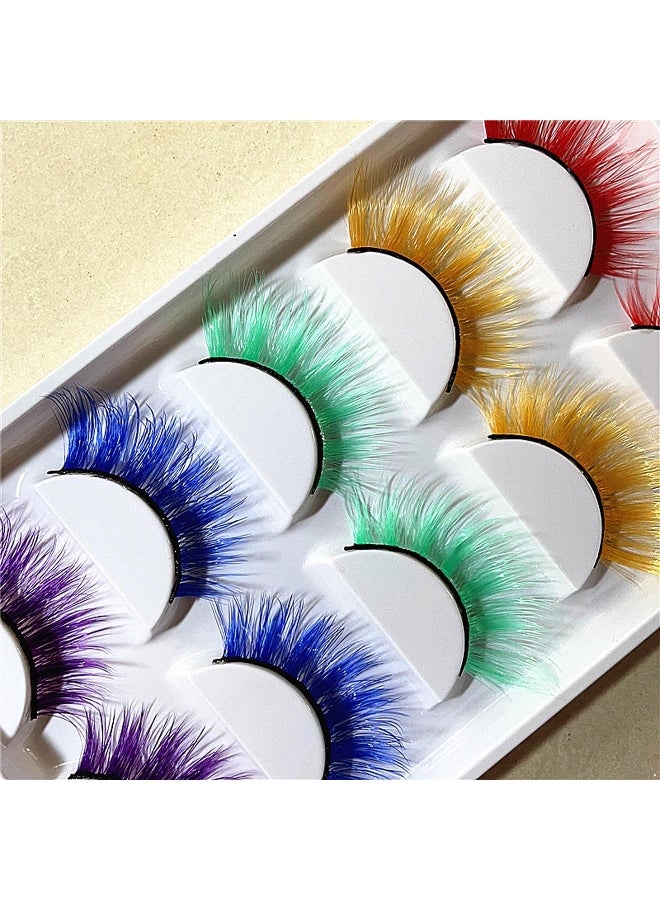Generic 5 Pairs Colored False Eyelashes Long Wispy Lashes for Halloween Cosplay Party Cruelty Free Soft Clear Band